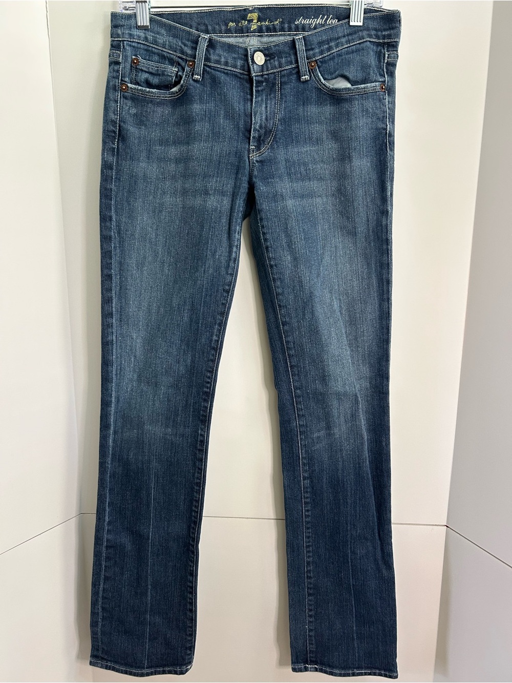 7 For All Mankind Straight Leg Denim Jeans - Medium Blue Wash Size 29